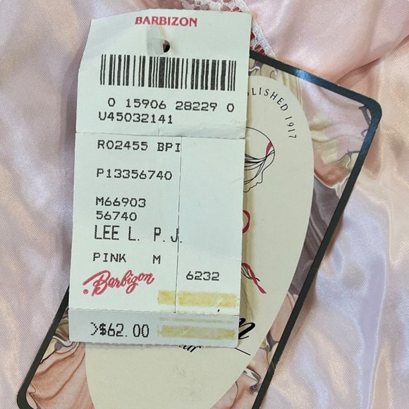 Barbizon Vintage Cuddleskin Pink Shiny Satin Pajama Top NWT Lace Neck Medium - Picture 5 of 7